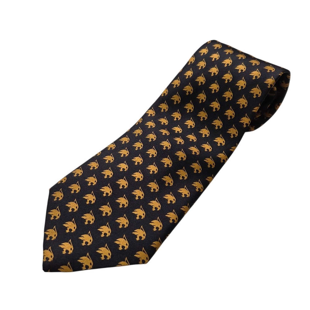Vintage New Rivetz of Boston Black Gold Silk Wildcat Mascot Necktie Handmade